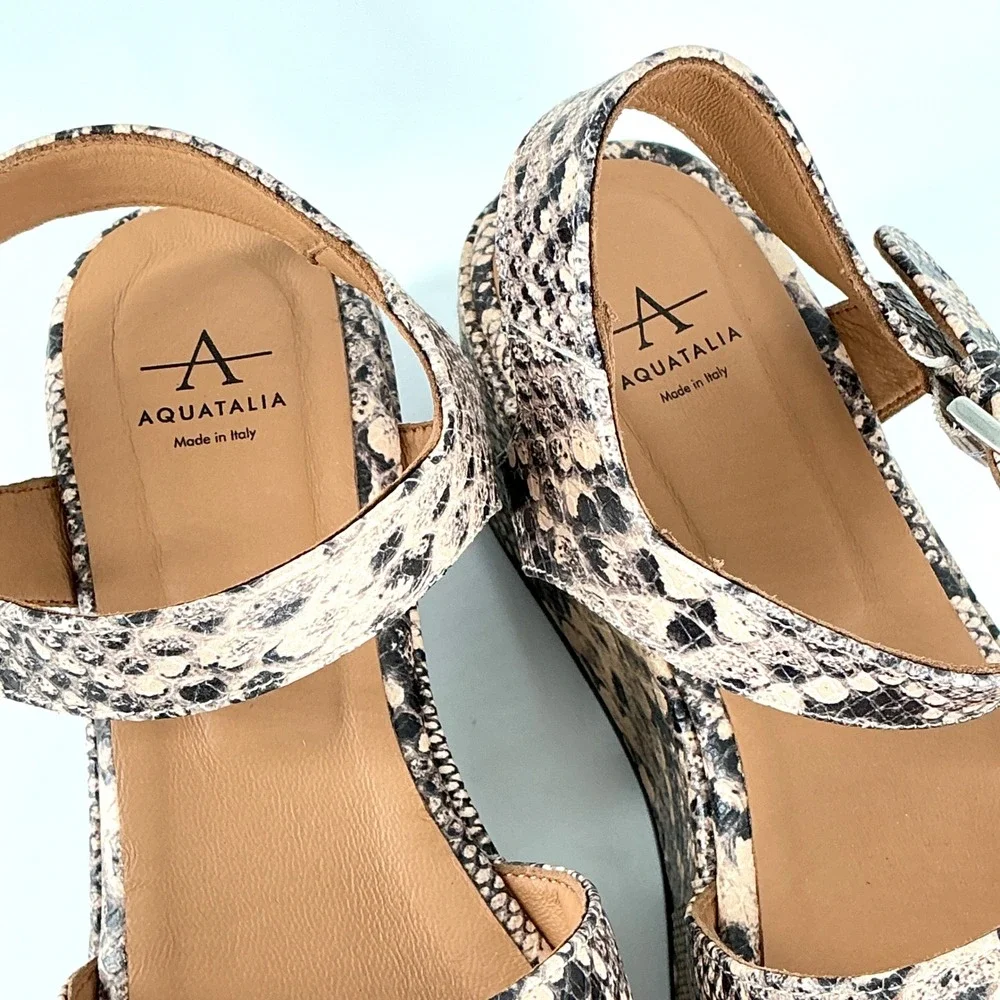 Aquatalia‎ Size 8.5 Snake Print Leather Platform Sandals Neutral NEW Dinah $345